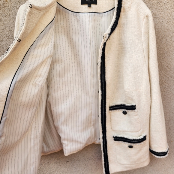 TALBOTS Women's Provence Blazer Plus Size 22 White Piping Tweed Jacket Classic - Picture 8 of 12